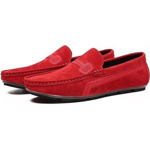 Herenloafers Ronde neus Suede Vamp Driving Loafers Platte hak Lichtgewicht antislip feestslip-ons(Red,42 EU)