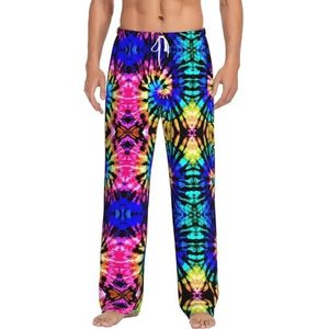 Exotische Stam Tie Dye Stijl Heren Pyjama Broek,Pyjama Polyester Broek Voor Mannen Zachte Lange Lounge Pj Slaap Broek Met Zakken, Wit, L