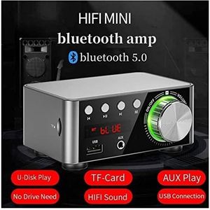 Audioversterker, 100W Audio HiFi Bluetooth 5.0 Power Class D-versterker Tpa3116 Digital Amp Home Audio Car Marine USB AUX IN mini Audio(ONLY Adapter,220-V)