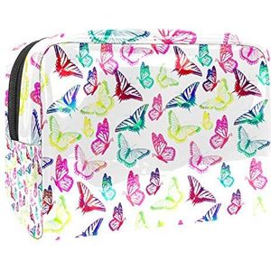 Make-uptas PVC toilettas met ritssluiting waterdichte cosmetische tas met kleurrijke vlinders zwerm voor vrouwen en meisjes