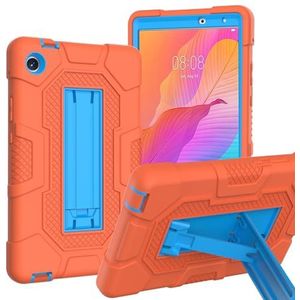 ZZjingli for Huawei MatePad T8 Contrast Kleur Robot B3 Siliconen Hybride PC Tablet Case met Houder (Paars Mintgroen) (Blauw Zwart) (Rood Zwart) enz.(Orange Blue)