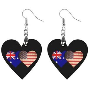 Australische En Amerikaanse Vlag Leuke Hartvormige Hanger Oorbellen Voor Vrouwen Lichtgewicht Houten Oorbellen Mode-sieraden Geschenken