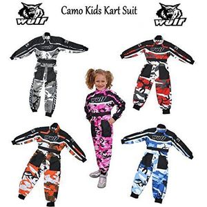 WULFSPORT JUNIOR KIDS CAMO KART SUIT Motocross Quad Sport Racing Overall Jump Suit - Blue - Junior (XL) 11-13 Yrs