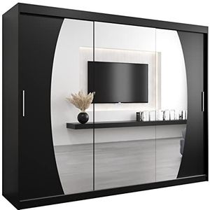 MEBLE KRYSPOL Elypse 250 slaapkamerkast met DRIE schuifdeuren, spiegel, kledingroede en planken - 250x200x62cm - mat zwart