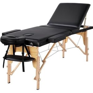 Yaheetech Massagelige massagetafel, inklapbare massagebank met houten poten, cosmetica-ligstoel, hoogteverstelling met accessoires en draagtas, 3 delen van hout