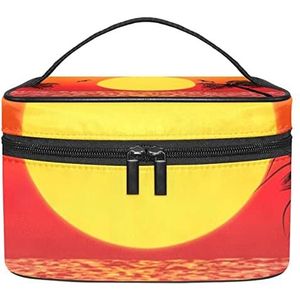 Make-up Organizer Bag, Reizen Make-up Tas Organizer Case Draagbare Cosmetische Tas voor Vrouwen en Meisjes Toiletartikelen Tropische Palm Zomer Zonsondergang Kokosboom Rood, Meerkleurig, 22.5x15x13.8cm/8.9x5.9x5.4in