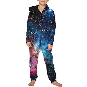 Morbuy Uniseks onesie met capuchon, voor kinderen en volwassenen, met print van 3D-sterrenhemel, stijlvolle ritssluiting, speelpak, geschikt voor herfst en winter, warme pyjama, nachtkleding