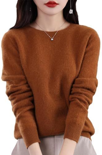 QuyiFa Kasjmier truien voor dames, kasjmier truien dames merino wollen trui dames, trui lichtgewicht gebreide top (karamel kleur,M)