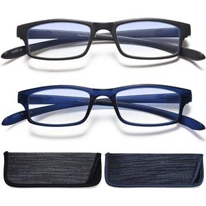 EYEURL Leesbril met halsband om op te hangen, 2 paar blauwe brillen voor mannen en vrouwen, 2 stuks