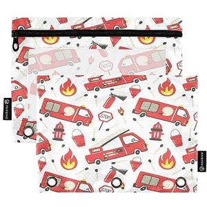 Binder Potlood Pouch 3 Ring Rits Clear Venster Pen Case Grote Capaciteit Cosmetische Tas Opslag Container voor het Opslaan van Kantoorbenodigdheden 2 Pack Brandweerman Naadloze Patroon Kinderachtige