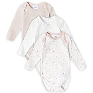 Stellou & friends Babybody set meerdelig voor jongens en meisjes met prints, biologisch katoen, lange mouwen, slip-uitsnijding, roze/wit, set van 3, 50-56