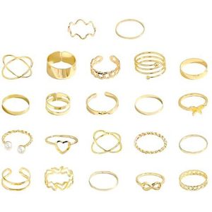 NYGGTYK 22-delige set gouden knokkelringen, verstelbare ringen voor vrouwen, modieuze gouden sieraden, vintage vingerringenset, stapelsieraden, sieradenaccessoires, Metaal
