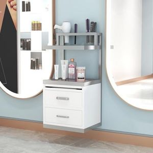 Wandgemonteerd kappersstation, salonstation, salonkast met metalen gereedschapshouder en mand, schoonheidssalonuitrusting voor haarstylisten(C)