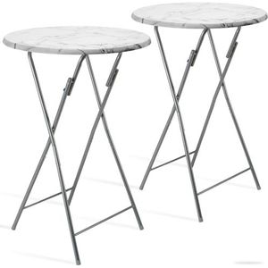 CASARIA® Set 2 Inklapbare Ronde Statafels Marmerlook 110cm Ø60cm Partytafel Klaptafel Cocktailtafel Wit