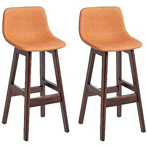 Barkrukken Barstoelen, Barkruk Van Leer, Set Van 2, Barstoel, Restaurant, Aanrecht, Hoge Barkruk Met Rugleuning, Rubberen Houten Poten Keukenstoelen(Orange)