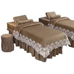 MESCXTY 4-delige flanellen massagetafel-bedlakenset, effen kleur, woonkamerrok, herbruikbaar, cosmetica-dekbedovertrek voor lichaamsfysiotherapie-massage, camel, 190 x 70 cm