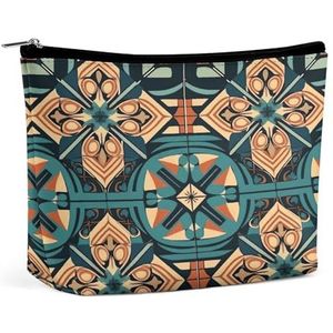 JKLQWH Lederen make-uptas, waterdichte make-uptas voor vrouwen, donkeroranje raster, open platte toilettassen, draagbaar zakje met rits, make-up organizer koffer voor reisaccessoires, donkeroranje