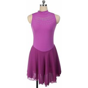 UPPJPBSW Meisjes Kunstrij Rok Hoge Rekbare Fluweel Met Strass Artistiek Turnpak Balletjurk,Purper,XL