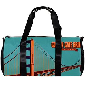 Ronde Gym Sport Duffel Bag met Afneembare Schouderriem Vintage Golden Gate Bridge Training Handtas Nachttas voor Vrouwen en Mannen, Meerkleurig, 45x23x23cm/17.7x9x9in