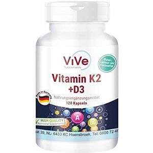 Vitamine K2 200 mcg Menaquinon MK7 + D3 10.000 I.E. Depot - 120 capsules, hoge dosering, slechts één capsule om de 10 dagen | Kwaliteit uit Duitsland van ViVe Supplements