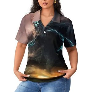 Storm Tornado Sportshirt voor dames, korte mouwen, T-shirt, golfshirt, tops met knopen, workout blouses