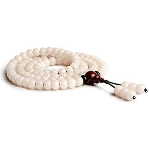 Armbandenset Vrouwen Mannen Tibetaanse boeddhistische gebedskralen witte jade bodhiwortel multi-cirkel armband ketting 108 mala rozenkrans for gebed meditatie yoga (kleur: bruin) (Color : Tan)