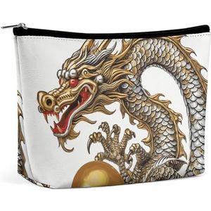 HEBVNJF De Zak van de Reismake-up Draagbare Kosmetische Zak Kleurrijke Fiets Make-up Opbergtas voor Vrouw, Chinese Draak Met Parel, Eén maat