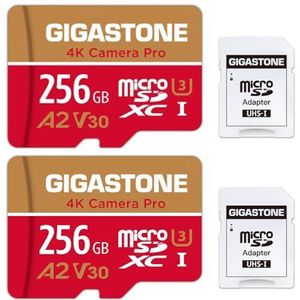 [5 jaar gratis gegevensherstel] Gigastone geheugenkaart 256 GB set van 2 kaarten, 4K Pro-camera, compatibel met GoPro Switch, snelheid 100 MB/s. A2 U3 V30 Micro SDXC-kaart met SD-adapter.