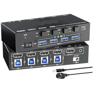 8K KVM-switch met 4 poorten en, USB 3.0 KVM-switchbox met EDID-emulator for 4 computers, muis, toetsenbord en monitor.,Schakelde soepel