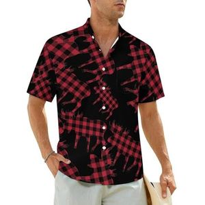 Plaid Moose houthakker Rood Zwart Heren Shirts Korte Mouw Strand Shirt Hawaii Shirt Casual Zomer T-Shirt M