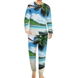 Seychellen Strand met palmbomen landschap heren pyjama set lounge wear lange mouwen boven- en onderkant 2-delige nachtkleding