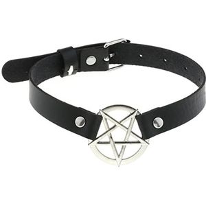 WEITING Lederen Choker Punk Handgemaakte Pentagram Kraag Ketting Vrouwen Meisjes Goth Accessoires-zwart