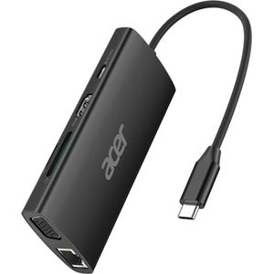 Acer USB C-hub met 4K HDMI, 9-in-1 USB C naar Ethernet-adapter, 5 Gbps USBA 3.0 dockingstation, VGA-splitter, SD-kaartlezer, PD 100 W opladen voor MacBook, Acer, laptops, Surface en meer (zwart)
