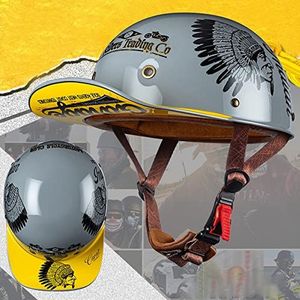 Retro Motorcycle Baseball Cap Halve Helm voor Mannen en Vrouwen, DOT Goedgekeurde Volwassen Motorbike Open-Face Helm voor Street Bike Cruiser Chopper Bromfiets Scooter Helm Decoration