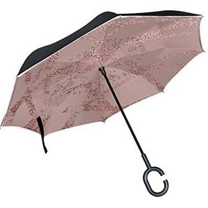 RXYY Winddicht Dubbellaags Vouwen Omgekeerde Paraplu Rose Marmer Texure Print Waterdichte Reverse Paraplu voor Regenbescherming Auto Reizen Outdoor Mannen Vrouwen
