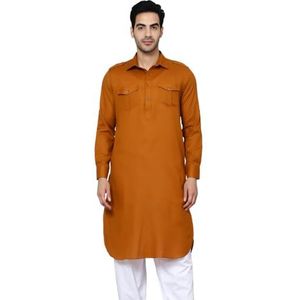 Lakkar Haveli Heren Indiaas traditioneel bruin overhemd Kurta bruiloft feestkleding grote lange witte pyjama broek set jam-katoen (6X-Large), Bruin, 6XL