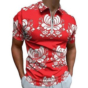 Noorse volkskunst patroon poloshirt voor mannen casual rits kraag T-shirts golf tops slim fit