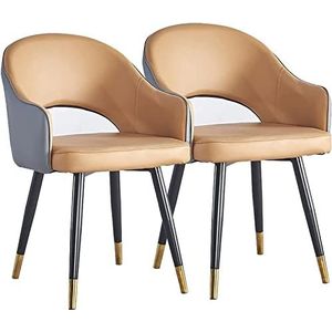 GEIRONV Keuken Eetkamerstoel Set van 2,PU lederen bijzetstoel Nordic Modern Living Eetkamer Accent Fauteuils Waterbestendig met metalen poten Eetstoelen (Color : Gray+khaki, Size : 85 * 45 * 48cm)