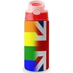 LGBT Pride Britse vlag 350 ml waterfles met rietje koffiebeker waterbeker roestvrij stalen reismok voor vrouwen mannen roze stijl