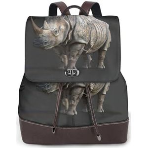 OdDdot Animal Rhino Print Lederen Rugzak Laptop Boekentas Voor Vrouwen Mannen, Boekentas Weekend Dagrugzak, Voor Reiswerk, Zwart, Eén maat