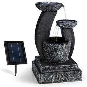 blumfeldt Fantaghiro decoratieve fontein met waterpartij - tuinfontein, 3 niveaus, geïntegreerde verlichting, 3 W zonnepaneel, onafhankelijk van de voeding dankzij de batterij, polyresin, natuursteen look, zwart