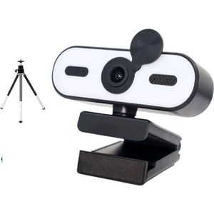 2K UHD-webcam met autofocus, ringlicht 3 standen, privacyscherm, 360°-rotatie, statief en afspeelfunctie for streaming videogesprekken