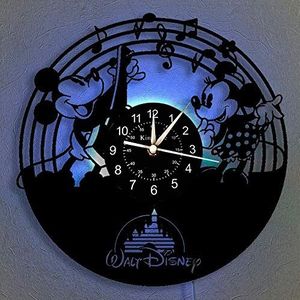 Smotly Mickey Mouse Vintage Clock LED Wandklok, 7 kleuren wandklok, cartoon klok, Disney-geschenken, verjaardagscadeaus, handgemaakte hoofdwanddecoratie, B, met licht