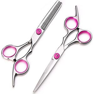 Schaar voor haar knippen 15,5 cm en blauwe kappersschaar, kappersschaar, kapsalon, dun gesneden, schoonheidssnoeiing, platte knippenset