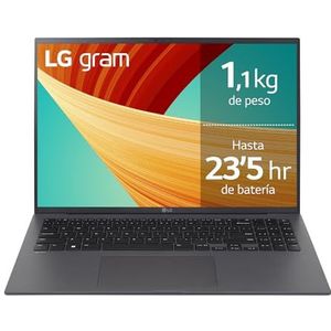 LG Gram 16Z90R-G.AD79B Laptop, 40,6 cm (16 inch), IPS, Intel Core EVO i7 13. gen, Windows 11 Home, 32 GB RAM, 1 TB SSD, 1,19 kg, 23,5 h looptijd, grijs