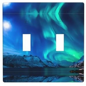 ZhaoYuGoods Northern Lights Print Muurplaat, Dubbele Toggle Lichtschakelaar Outlet Cover 2-Gang 11,4 cm x 11,4 cm, PC Decoratieve Voorplaat voor Thuis & Kantoor