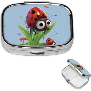 Pillendoos, lieveheersbeestje, pillen-organizer, 2 vakken, kleine pillendoos voor portemonnee of tas, reis-pillendoos, draagbare pillendoos, vitamine-organizer