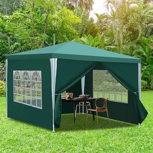 Daromigo Paviljoen 3 x 3 m, tuinpaviljoen, waterdichte partytent, met afneembare zijpanelen en grote ramen, tuintent, uv-bescherming, voor outdoor, tuin, feest, camping, groen