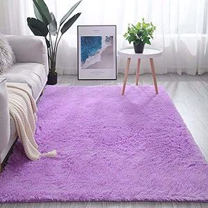 Super Plush Extra Large Rugs Living Room,Fashion plush soft solid color silk hair carpet-purple_40 * 60,Large Soft Modern Shaggy Carpet