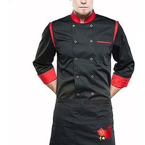 YWUANNMGAZ Unisex chef-koksjack met lange mouwen voor heren en dames, kookjas, restaurant ober uniform ademend keuken bakerkleding shirt (kleur: zwart, maat: E (3XL))
